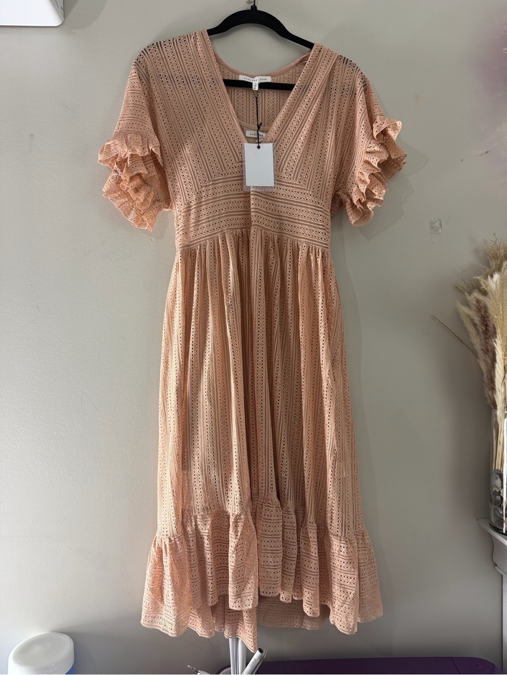 Endless Rose Blush Crochet V-Neck Midi Dress